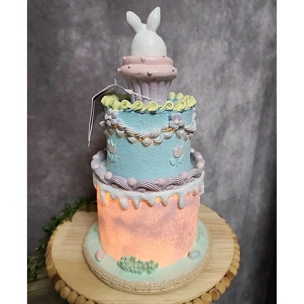 Easter Cake Cupcake Gingerbread House Bunny Pastel LIGHT UP Tabletop Decor 10.5